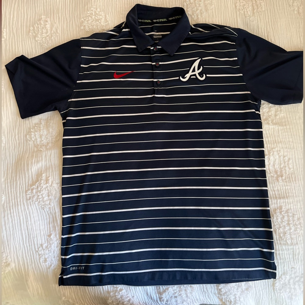 Navy and White Striped Atlanta Braves Nike Golf Shirt
